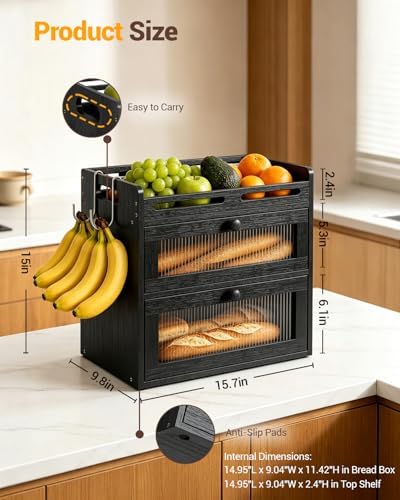 Bread Box for Kitchen Countertop, 2-Tier Bamboo Storage with Raised Shelf - Image 7