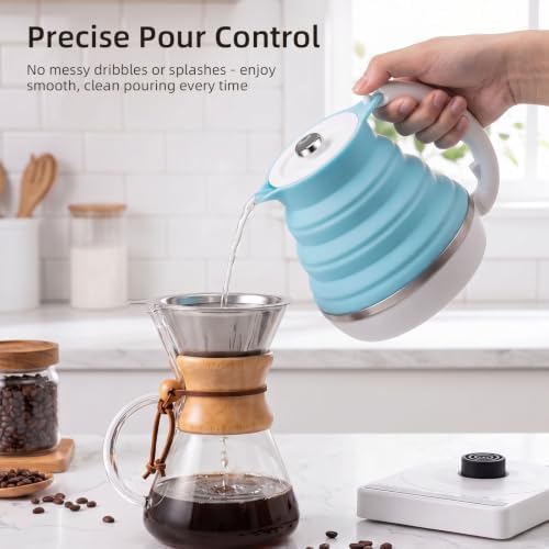 Food Grade Silicone Electric Travel Kettle with Temperature Control, 0. 55L (Blue) - Image 3