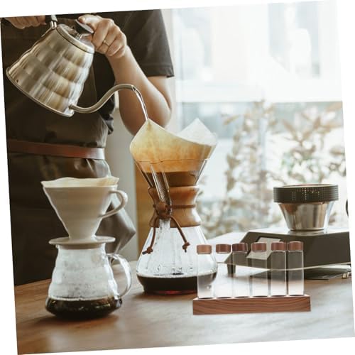 SOLUSTRE 6 Tubes Coffee Bean Container Glass Bottle Set with Wooden Stand - Image 7