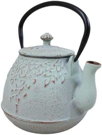 Ebros Gift Traditional Oriental Tetsubin Mint Green Leaves Design Cast Iron Teapot With Enameled Interior 32oz Asian Japanese Chinese Fusion Housewarming Tea Pot Accent - Image 2