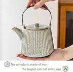 Yundu Ceramic Teapots for Tea, 1000ml/33.8oz Tea Pot with Infusers for Loose Tea, Striped Tea Pot with Removable Tea Infuser - Reactive Grey - Image 4