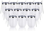 12 Pack Stainless Steel Wine Tumblers, 12Oz Double Wall Vacuum Insulated Wine Tumblers with Lids and Straws, Stainless Steel Stemless Wine Glasses for Coffee, Wine, Cocktails, Champaign, White… by Lifecapido