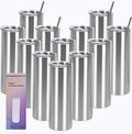 12 Pack 20 Oz Straight Skinny Tumblers,Individually Gift Boxed Stainless Steel Slim Skinny Tumbler Set Bulk, 20 Oz Insulated Slim Thin Travel Tumbler Cup for Diy, Silver by Wzaytia