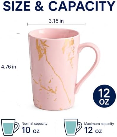 Pink Gold Marble Coffee Mugs Set of 6, 12 oz Porcelain - Image 5