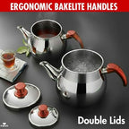Hakan Teapot Set with Self Strainer Double Lids, Stainless Steel Maxi Double Bondy Tea Pot Set, Turkish Samovar Style, Tea Kettle for Loose Leaf Tea with Bakelite Handle | 1.25 + 2.10 Qt. - Image 5