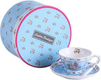 London Boutique Cup and Saucer Set Afternoon Tea Set New Bone China Vintage Flora Rose Porcelain Gift Box (Rose Blue 1pc Set) by LondonBoutique