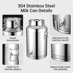 5-125L Milk Can Bucket, 304 Stainless Steel Water Dispenser with Spigot - Image 3