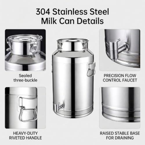 5-125L Milk Can Bucket, 304 Stainless Steel Water Dispenser with Spigot - Image 3
