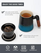 suyika Tea Cup with Infuser and Lid, Gradient Black & Blue, 15.2oz /450ml - Image 6