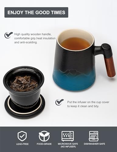 suyika Tea Cup with Infuser and Lid, Gradient Black & Blue, 15.2oz /450ml - Image 6