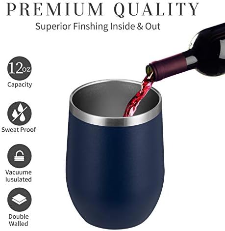 MEWAY 12oz Wine Tumbler 16 Pack Bulk Gifts for Women,Double Wall Vacuum Stainless Steel Travel Mug with Lid,Insulated Stemless Wine Cup Glass for Coffee,Cocktails,Drinks(Navy,Set of 16) - Image 2