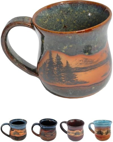 Handmade Ceramic Coffee Mug - Always Azul Mountain Scene 14oz Coffee Mug - Oven, Dishwasher, & Microwave Safe Mug - Kitchen Essentials Made in Colorado, Seamist by AlwaysAzulPottery