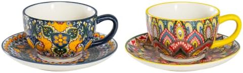 Henten Home 8.5 oz Ceramic Cappuccino Cups, Latte Cup with Saucers Set of 2 by HentenHome