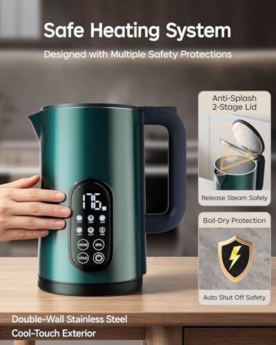 1.7L Stainless Steel Electric Kettle with Temperature Control – Green - Image 4