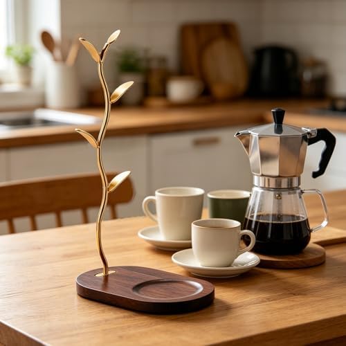 Coffee Mug Tree with Wooden Base, Metal Coffee Cup Holder for Countertop, Coffee Mug Stand for Kitchen Counter, Mug Rack Display for Counter Top Kitchen Organizer with 4 Hooks,Black - Image 6