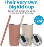 CUPKIN Toddler Tumblers, The Original 12 oz Stackable Stainless Steel Cups, Set of 2 Powder Coated Insulated Kids Water Bottle Alternative + BPA Free Lids + Reusable Silicone Straws (Brown + Peach) - Image 2