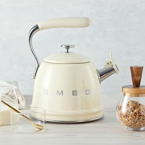 SMEG Stovetop Whistling Kettle – 50s Retro Style, 2.3 Liter (10 Cup / 2.4 Quart) Stainless Steel Tea Kettle with Iconic Design & Whistle – Premium Kitchen Statement Piece-Cream - Image 4