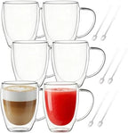 Glass Coffee Cups Set Of 6 - 12oz Double Walled Glass Coffee Mugs with Handle,Clear Insulated Borosilicate Glass Mug,Suitable for Cappuccino,Tea,Latte,Hot Beverage and Wine (6 Pack 12oz +6 Spoons) by Unknown