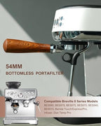 54mm Bottomless Portafilter, Espresso Accessories Fits Breville Barista Series BES870/878/880 & 54mm Breville Machines, Stainless Steel Filter Basket and Premium Mahogany Handle - Image 2