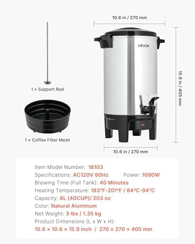 VEVOR Commercial Coffee Urn, 40 Cup 6 L Hot Beverage Dispenser with Dripless Faucet, Quick-Brewing Commercial Coffee Maker, Automatic Temperature Control, for Catering, Party, Church & Restaurant - Image 7