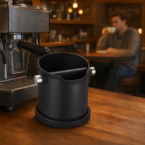 Espresso Coffee Knock Box, Large Stainless Steel Coffee Knock Box with Cleaning Brush for Home Coffee Bar, Non-Slip Base Easy Clean Removable Knock Bar (Black) - Image 6