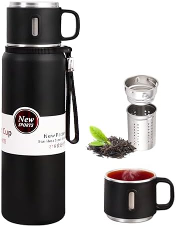 1000ml Double wall vacuum Leakproof stainless steel wide mouth insulated water bottle,tea tumbler with tea strainer infuser basket,cup and lid; travel coffee thermoses hot drinks,cold thermal flask by Unknown
