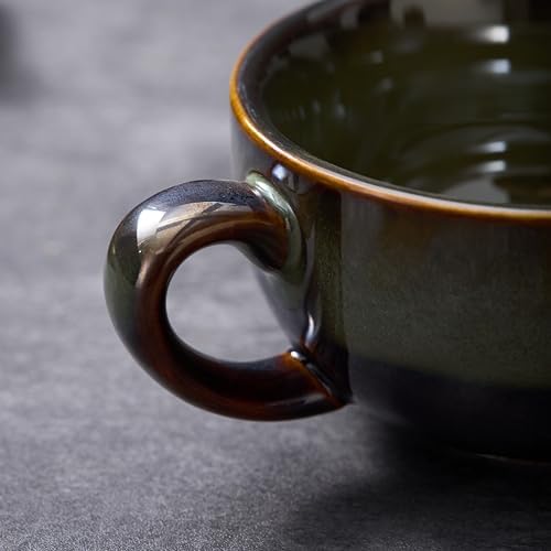 Coffeezone Set of 6 Vintage Design 12 oz Professional Barista Ceramic Latte Art Cappuccino Cups Set (Sea Grey * 6) - Image 5