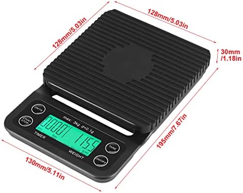 3KG/0 1g Electronic LCD Digital Kitchen Food Scale Drip Coffee Weighing with Timer, Drip Coffee Scale, High for accurate Pour Over Drip coffee Scale with Back Lit LCD Display(Green), Drip Coffee S - Image 4