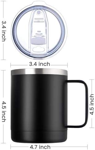 MEWAY 12oz Coffee Mug With Handle 4 Pack Bulk,Stainless Steel Insulated Travel Tumblers With Sliding Lid,Double Wall Vacuum Camping Cup for Hot & Cold Drinks Tea (Black,Set of 4) - Image 4