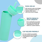 Volhoply 16oz Plastic Skinny Tumbler with Lid and Straw Bulk 10 Pack,Insulated Double Wall BPA Free Matte Acrylic Tumblers,Iced Coffee Travel Reusable Party Cup,Customizable Diy Gifts(Green,10 Set) - Image 4