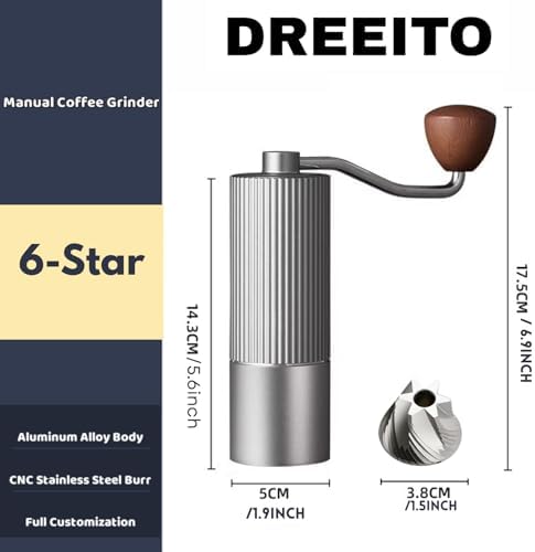 Manual Coffee Grinder – 6-Star Stainless Steel Burr, Adjustable Grind Settings, Portable Manual Espresso & Burr Coffee Grinder With Brush, Durable Body, 30g Capacity- Gray - Image 2