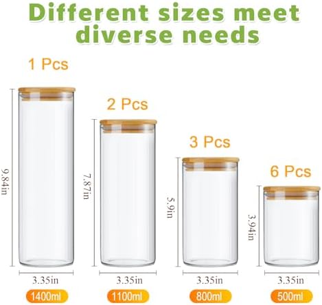 Qinyoung 24 Pcs Glass Storage Jars Square Round Food Storage Containers with Airtight Bamboo Lids Glass Canisters Pantry Jars Seasoning Organizer for Kitchen Spice Flour Cookie Coffee Beans Pasta - Image 2