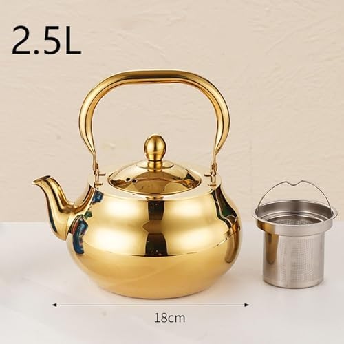 Gold Tea Kettle Stovetop, 304 Stainless Steel Tea Pot, Teapot with Tea Strainer Home Restaurant Induction Cooker - Image 2