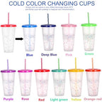 Color Changing Cups, 24 Pack 24oz Plastic Tumblers, Reusable Iced Coffee & Smoothie Cups with Lids and Straws for Parties and Travel (Rainbow, 24 Pcak) - Image 4