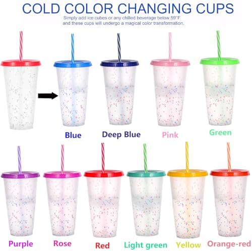 Color Changing Cups, 24 Pack 24oz Plastic Tumblers, Reusable Iced Coffee & Smoothie Cups with Lids and Straws for Parties and Travel (Rainbow, 24 Pcak) - Image 4