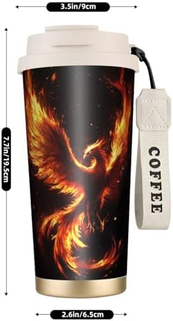 Galaxy Phoenix Double Wall Vacuum Insulated Coffee Tumbler Traditional 316 Stainless Steel Travel Mug with Handle and Straw Leakproof Coffee Cup for Tea Iced Drinks Black - Image 3