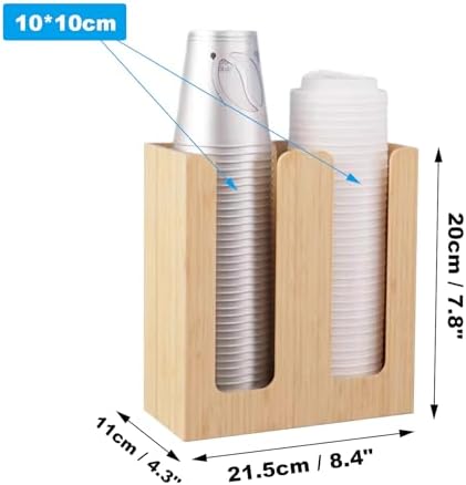 Cup and Lid Holder, Cup Dispenser with Coffee Pods Stand & Straw Organizer, Coffee Bar Organizer for Countertop, Disposable Cups Holder for Coffee Station, Bar, Home,Bamboo 01 - Image 2
