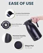 GiNT 1.9L / 64Oz Thermal Coffee Carafe, Insulated Stainless Steel Coffee Carafes for Keeping Hot/Double Walled Vacuum Thermal Carafe (Black) - Image 3