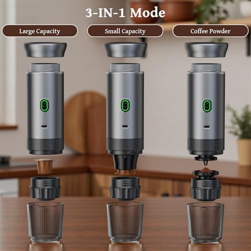 Portable Coffee Maker, 20-Bar 3-in-1 Travel Coffee Machine with 7500mAh Battery, Compatible with Ground Coffee & Capsules for Camping, RV, Hiking, Car & Office - Image 5