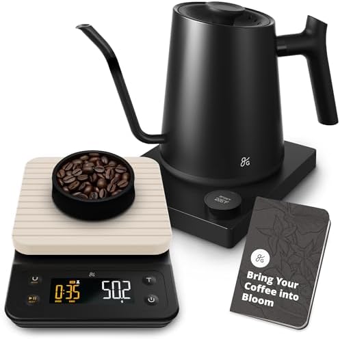Greater Goods Electric Gooseneck Kettle and Coffee Scale, Designed in St. Louis. Onyx Black/Birch White. by GreaterGoods