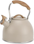 Tea Kettle, Vegoran 100 OZ / 3 Liter Whistling Tea Kettle, Tea Pots for Stove Top Food Grade Stainless Steel with Wood Pattern Folding Handle, Loud Whistle Kettle for Tea, Coffee, Milk (Milk White) by Vegoran