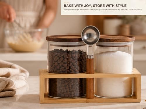 KKC HOME ACCENTS Glass Baking Canister Set with Scoop & Rack, 25oz - Image 2