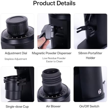 G163C Electric Single Dose Coffee Grinder with 63mm CNC 8-Core Conical Burr, 72W 160 RPM, Stepless Adjustment & Anti-Static for Espresso and Pour Over, Coffee Bean Miller (Black) - Image 5