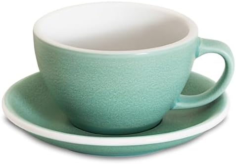 Loveramics Matt Cappuccino Cup, 10 oz Ceramic Latte Art Mug with Saucer, Thick-walled stoneware cup Set, Barista Latte Cup Set for Latte, Cappuccino, Tea - Mineral Colors (Emerald, 10OZ) by LoveramicsUSA