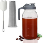 Cold Brew Coffee Maker, Iced Tea Maker, 64 Oz(2 Quart) Wide Mouth Glass Mason Jar Pour Spout Lid with Stainless Steel Filter for Iced Coffee, Ice Lemonade, Fruit Drinks by Fippkargo