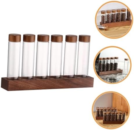 IMIKEYA 1set Coffee Bean Storage Tubes with Wooden Display Stand Airtight Glass Vials for Freshness Stylish Kitchen Organization for Coffee - Image 4