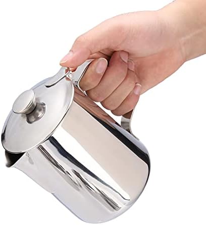 Stainless Steel Pitcher, 350ml Milk Pitcher with Lid，Stainless Steel Coffee Cup Mug Milk Frothing Jug for Latte Coffee Art for Office Kitchen (4.13in Height) (Pack of 2) - Image 6