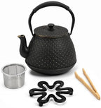 Cast Iron Teapot with Infuser, 42 oz (1250 ml) Large Japanese Tea Pot for Loose Leaf Tea, Enamel Interior, Stovetop Safe, Heat Retaining Design for Family & Friends Sharing, Black by Unknown