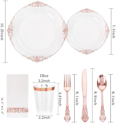 YOUBET 700PCS Rose Gold Plastic Dinnerware Set for Wedding Party - Image 2
