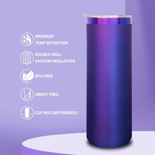 20 oz Skinny Tumblers Bulk with Lids and Straws Blue,8 pack - Image 3